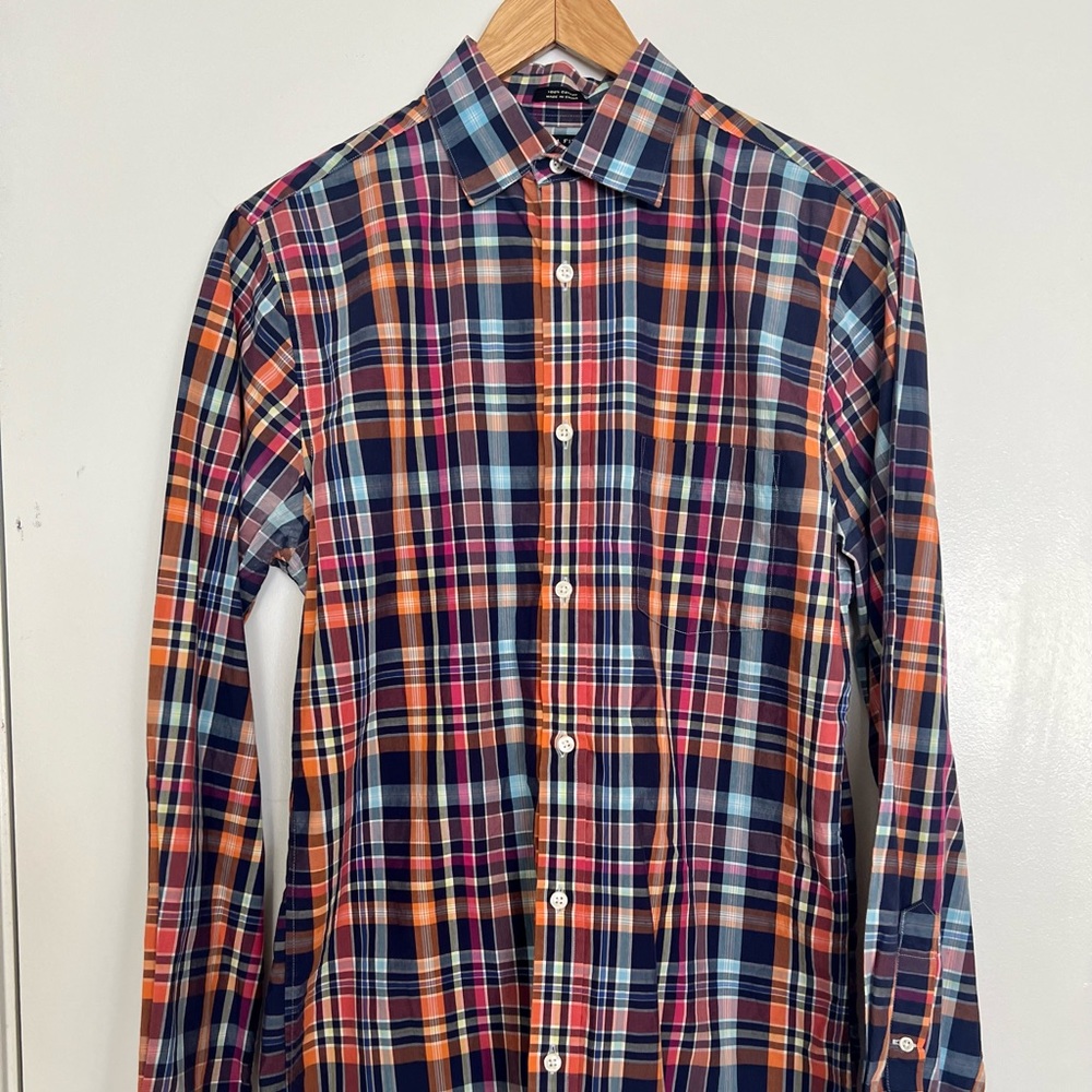 Neiman Marcus casual button down plaid shirt.